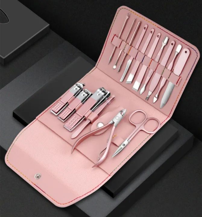 16 in 1 Nail Cutter Set Stainless Steel Nail Clippers Set With Folding Bag Manicure Cutter Kits Scissors Beauty Tool