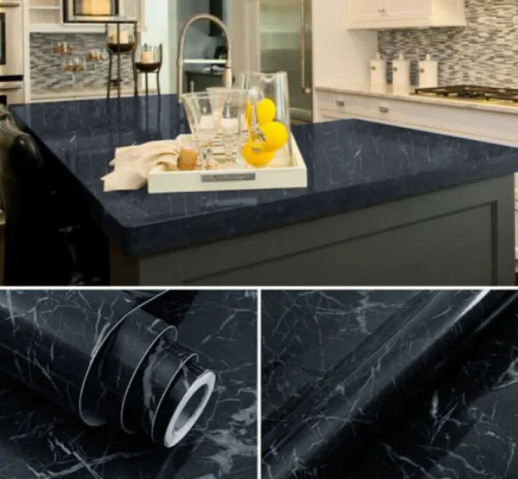 Self Adhesive Black Marble Sheet for Kitchen / Waterproof Anti Oil & Heat Resistant Wallpaper Sheet