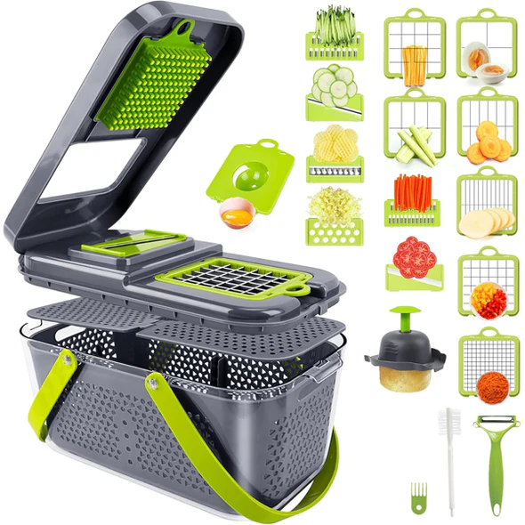 Kitchen Multifunctional Vegetable Cutter 22 Pcs Set | Slicer, Shredder, Dicer For Onion, Potato, Fruits & Vegetables | Household Food Chopper Set