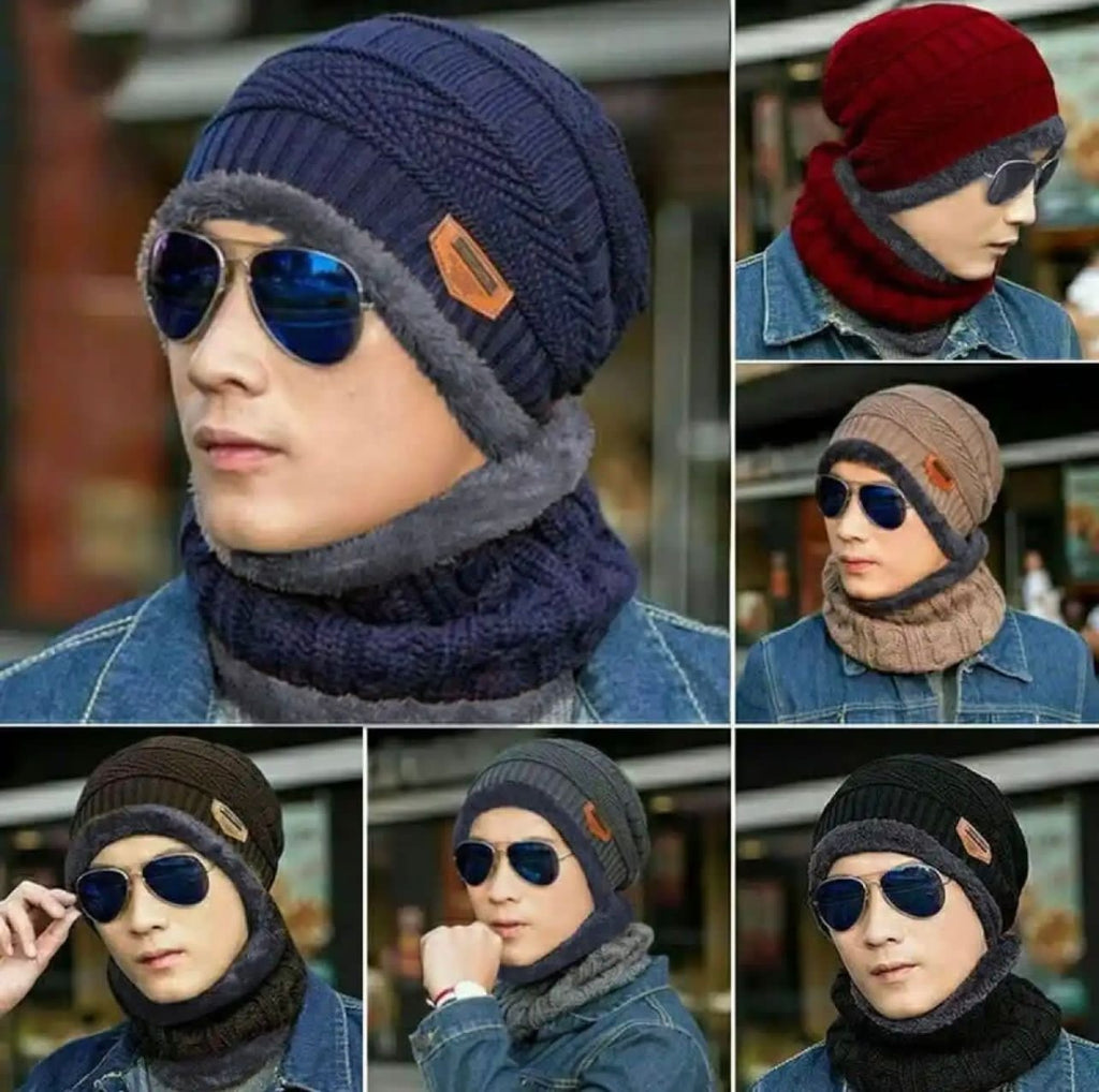 Wool Cap With Neck Warmer | Beanie And Scarf Set With Fleece Mask | Winter Thermal Wool Cap For Men And Women (Blue)