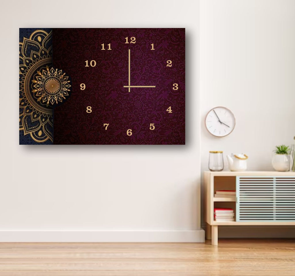 Mandala Design Wooden Wall Clock – 12x16 Inch Digital Print Hanging Decor (Without Battery)