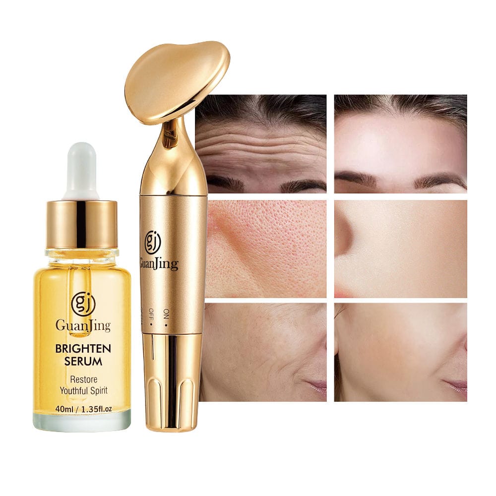 Guanjing Brighten Serum 40Ml With Facial Massager – Deep Nourishing Skin Care Set To Fade Fine Lines And Restore Youthful Glow (GJ7207)