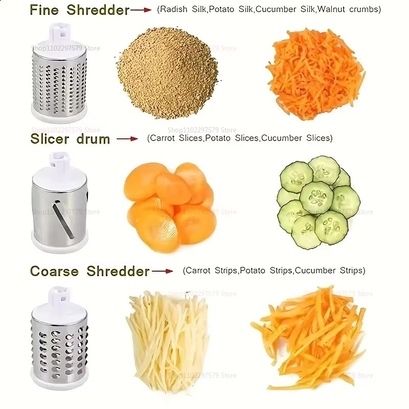 New Vegetable Cutter & Slicer Manual Kitchen Cheese Chopper Machine With 3 Sharp Drums Multifunctional Garlic Potato Shredder For Easy Food Preparation (Random Color)