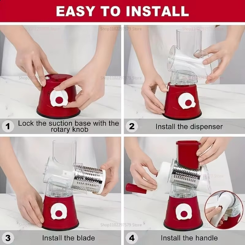 New Vegetable Cutter & Slicer Manual Kitchen Cheese Chopper Machine With 3 Sharp Drums Multifunctional Garlic Potato Shredder For Easy Food Preparation (Random Color)