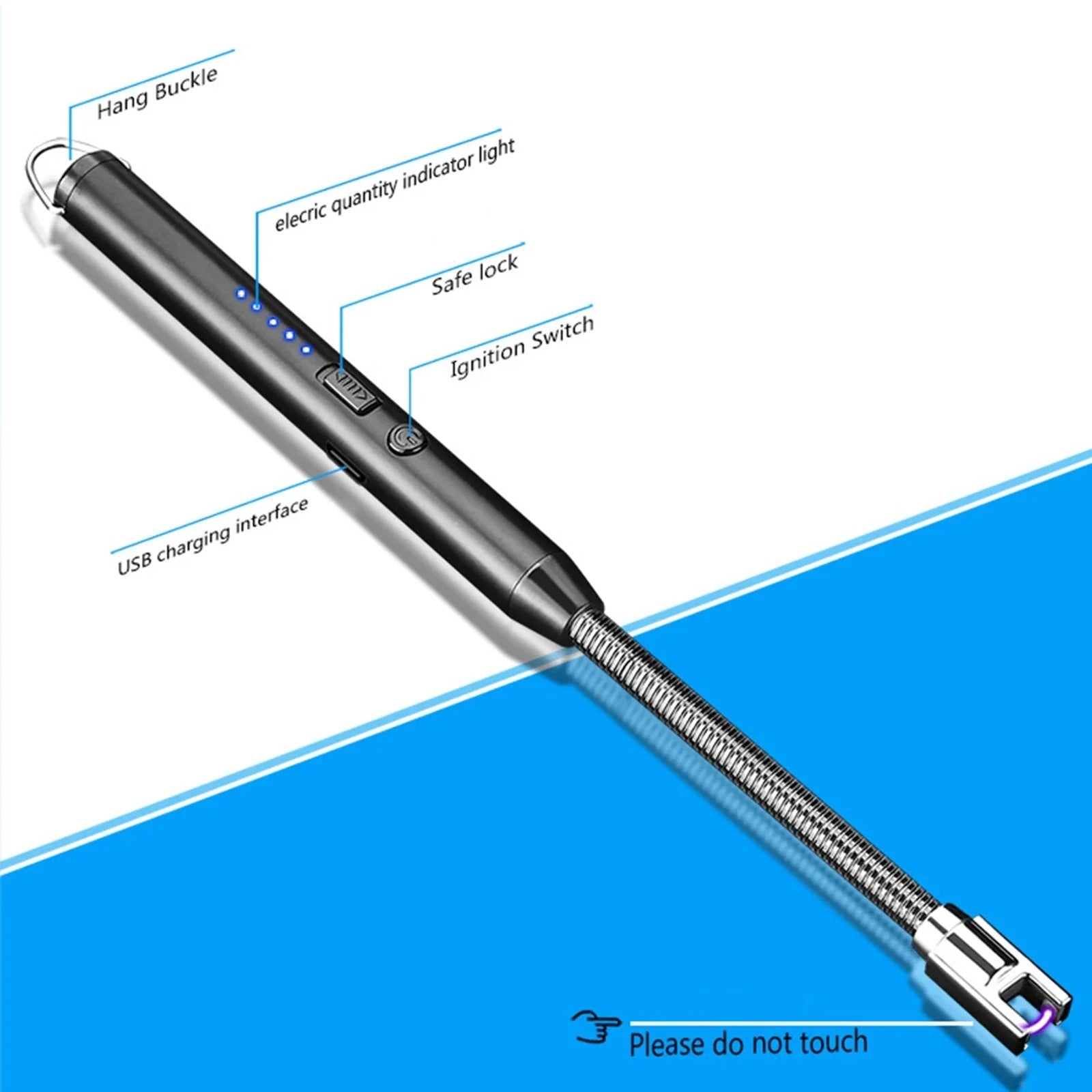 360° Outdoor Kitchen Lighter | USB Rechargeable Electronic Arc Lighter With Flexible Neck, Safety Lock (Random Color)