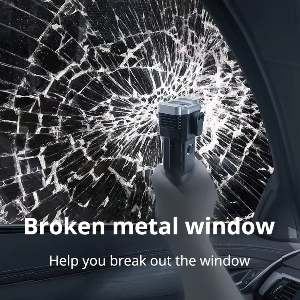 High-Power LED Torch Light – Rechargeable Flashlight with Tactical Hammer & Power Bank With Box, Random color