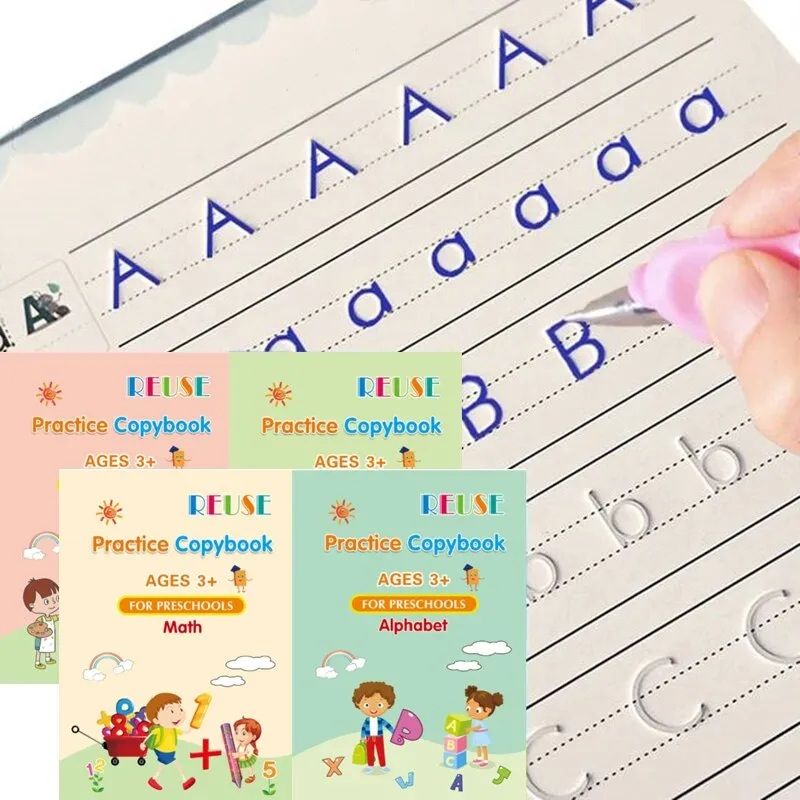 Magic Practice Copybook(4 BOOKS) , Magic Book For Montessori children Tracing Handwriting | First Learning Books for Kids | Preschool