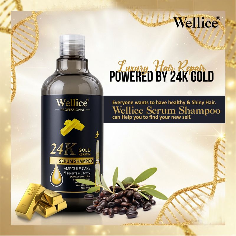 Original wellice 24k Gold Keratin Serum Shampoo. Brillient Fragrance. Smooth The hair. Deep Cleanse. Anti Hair Loss. Anti Frizz