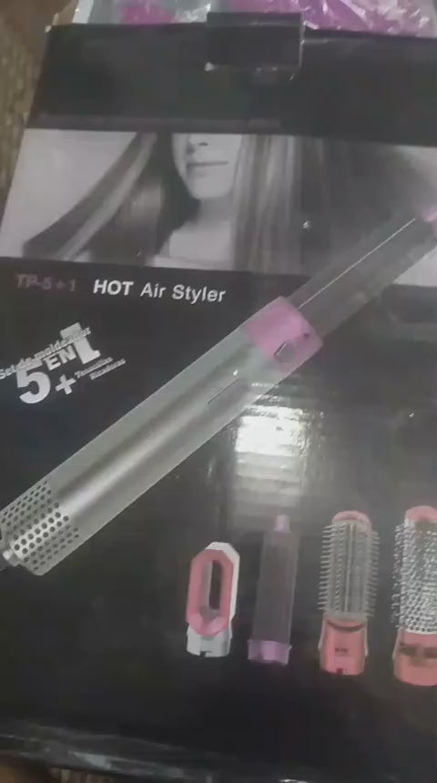 High Quality 5 In 1 Hair Styler Brush | Hair Straightener, Curler, Blow Dryer & Volumizer | Negative Ionic Electric Air Wrap With Detachable Brush Heads (Random Color)