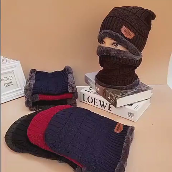 Wool Cap With Neck Warmer | Beanie And Scarf Set With Fleece Mask | Winter Thermal Wool Cap For Men And Women (Blue)