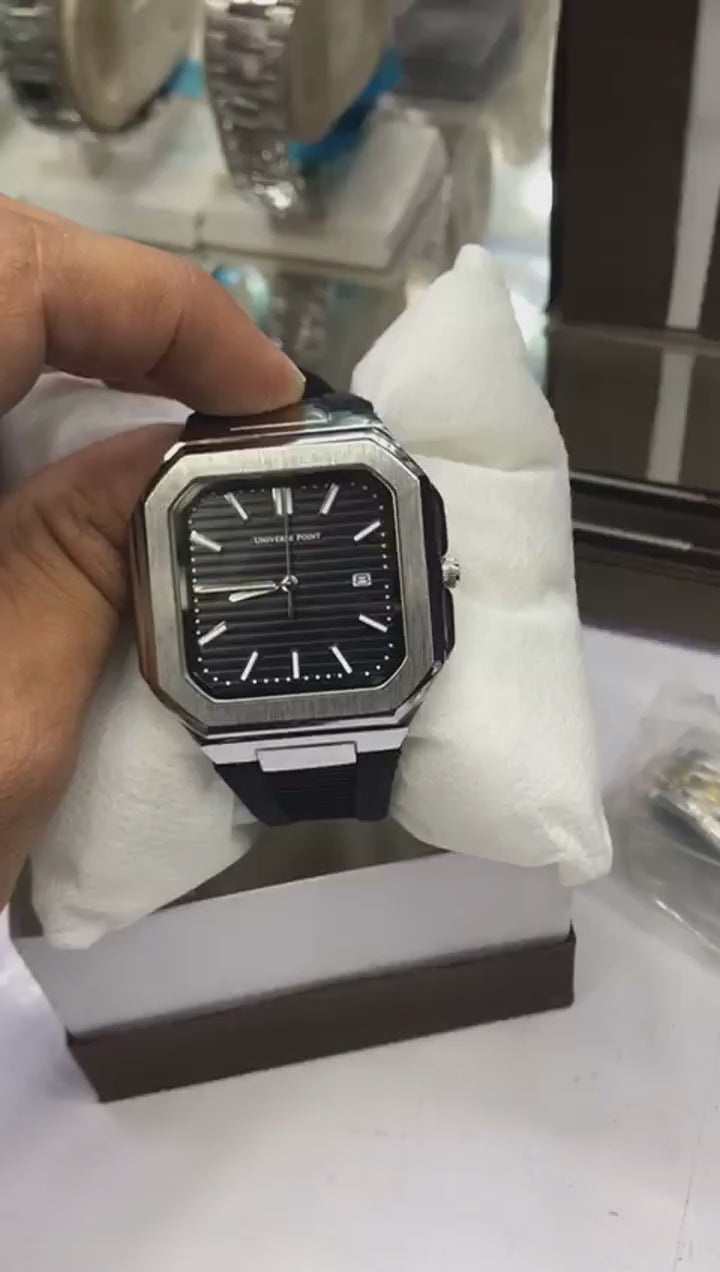 Universal Point UP 1988 – Square Dial Leather Strap Watch | Stainless Steel Case | Water Resistant 3 ATM (With Box)